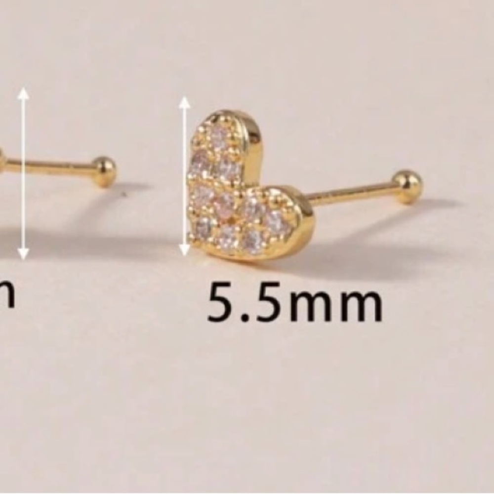 Nose Ring- Heart Shape Stud 20G 14k Gold plated L Bone Screw Shaped Nose Ring - Picture 6 of 8